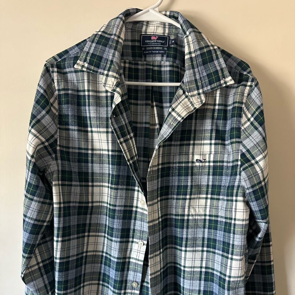 Vineyard Vines Blue and Green Plaid Shirt
